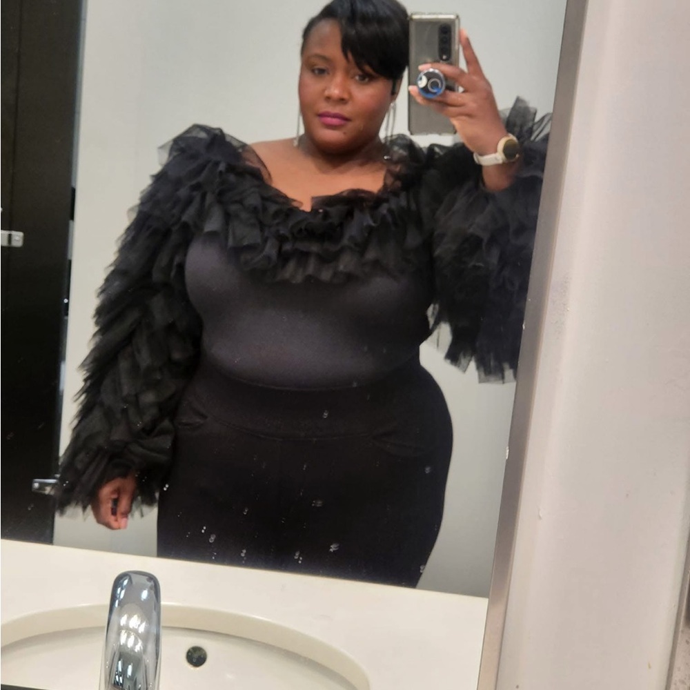 Black Ruffled Off-Shoulder bodysuit